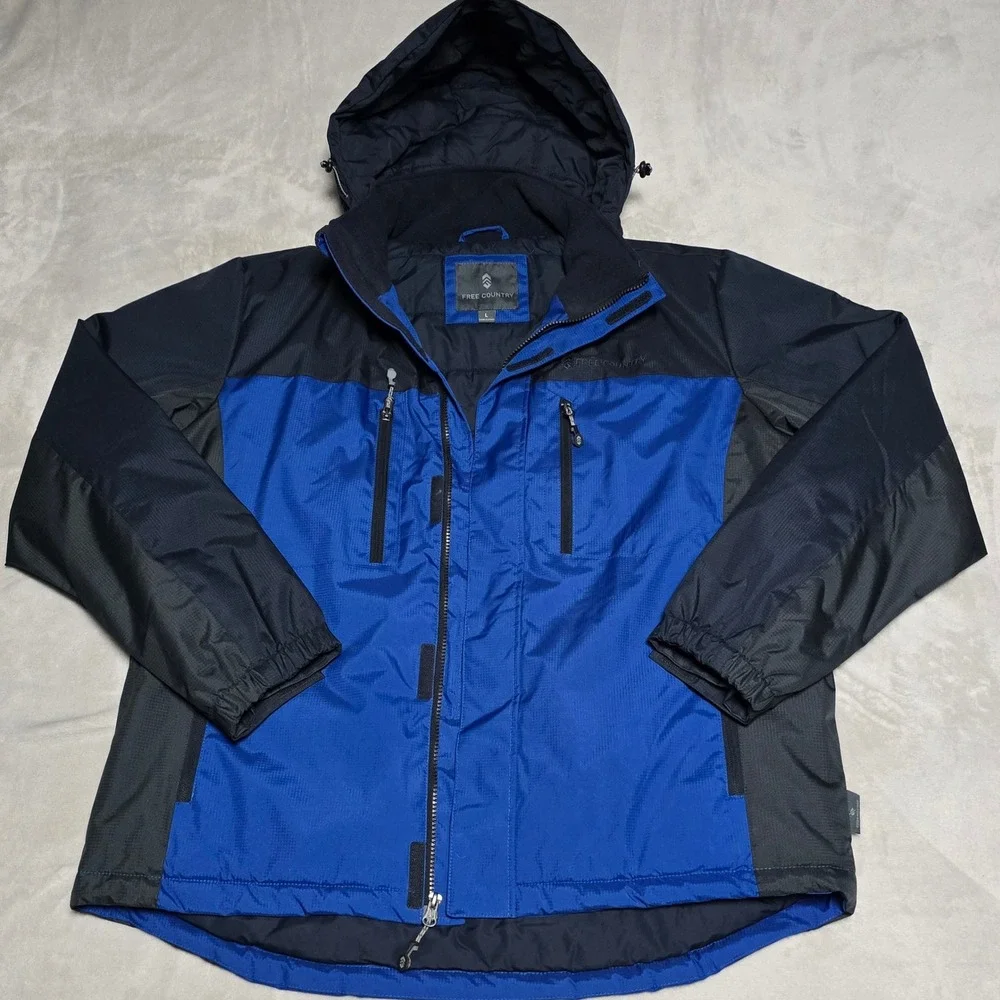 Free Country Men's L Hooded Insulated Jacket Coat Blue/Black Water Resistant